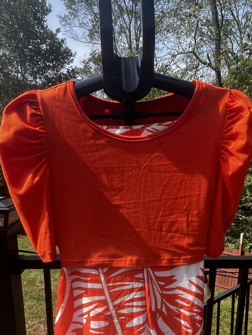NWOT SHEIN Orange Tropical 2 Piece Set Crop Top Wide Leg Pants